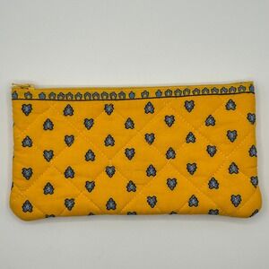 Valdrome Quilted Pouch Cosmetic Makeup Bag Yellow Provence Cotton Made in France